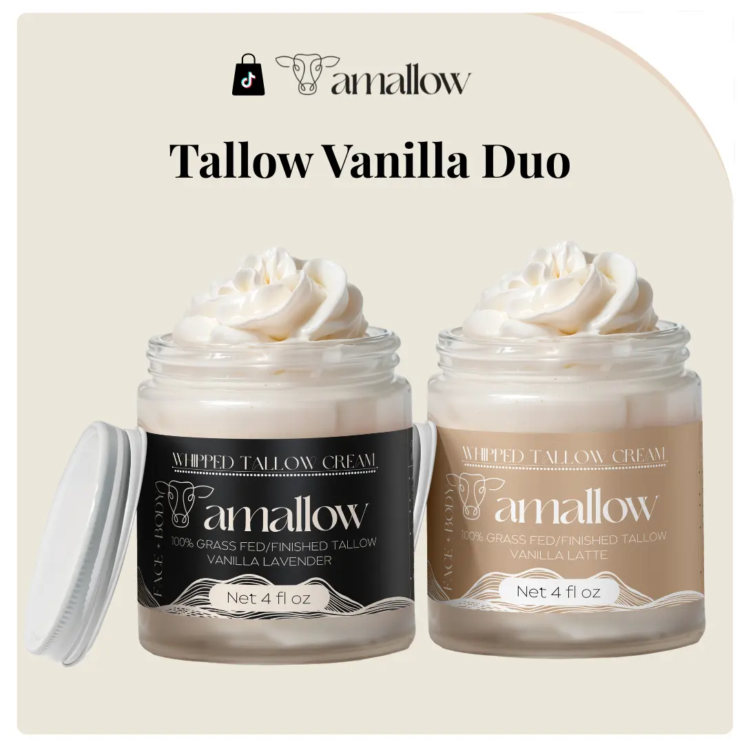 Amallow Tallow Cream Vanilla Duo - Whipped Tallow Cream Bundle (Vanilla Lavender + Vanilla Latte)