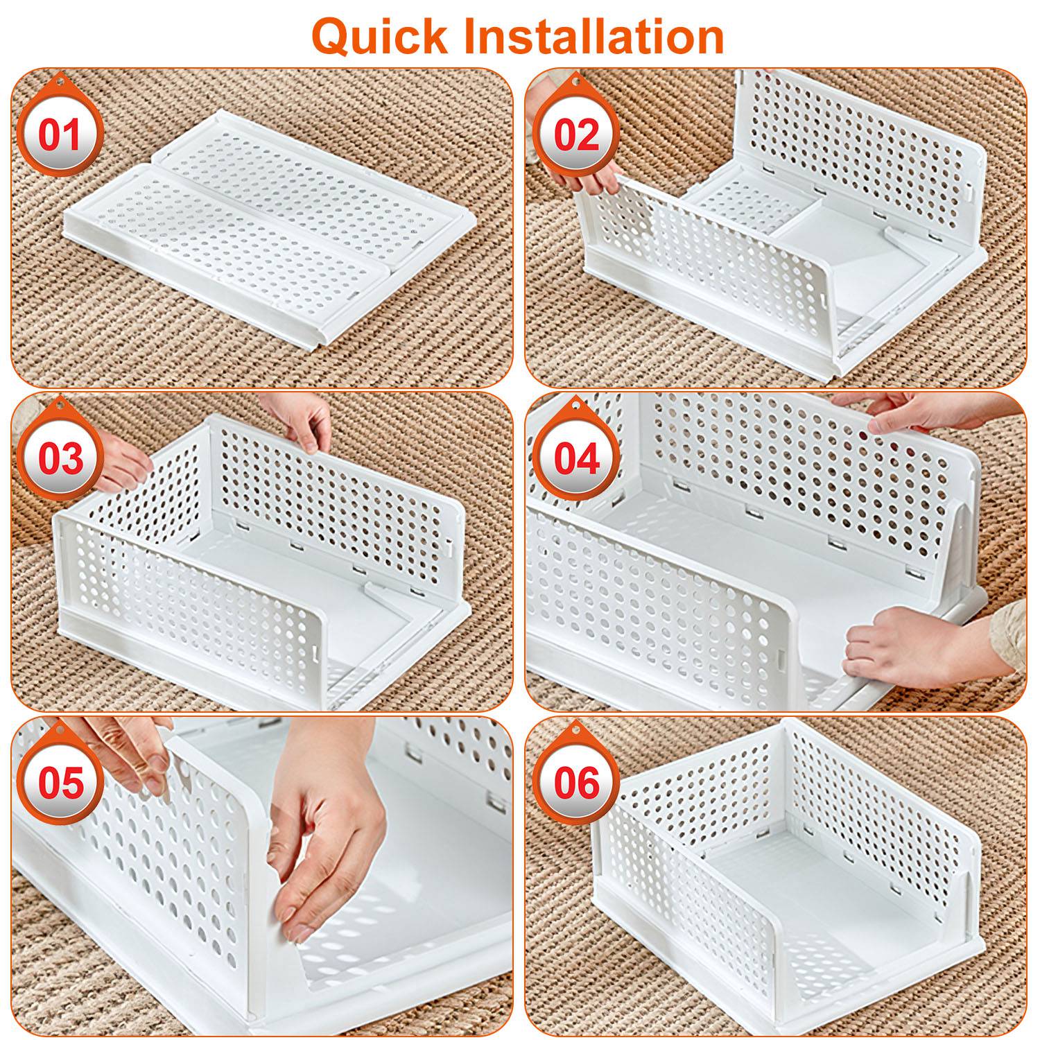 4 Packs Plastic Storage Box Closet Organizer Foldable Storage Bin Stackable Drawer with Slide Rail Push-Pull Storage Basket for Living Room Bedroom Wardrobe White 4 Packs Plastic Storage Box Closet Organizer Foldable Storage Bin Stackable Drawer with Slide Rail Push-Pull Storage Basket for Living Room Bedroom Wardrobe White