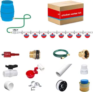 Automatic Chicken Watering System with PVC Pipe (Real Complete Set Pipeline) - 1/2" PVC Tee Fittings & Pipe & Garden Hose Connect to Water Tank, Automatic Poultry Waterer Feeder Kit