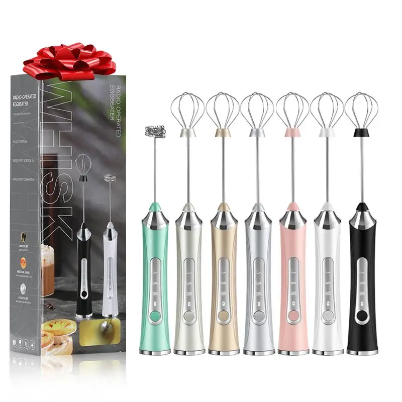 Rechargeable Handheld Milk Frother, 1 Count Electric Foam Maker, Portable Coffee Frother Wand with 2 Heads, Stainless Steel Electric Whisk for Coffee,