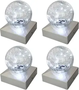 Solar  Lights - Outdoor  Cap Light for Fence Deck or Patio Garden Decoration- Solar  Gazing Ball Caps, LED Lighting, Lamp Fits 4x4 - White 4 Pack