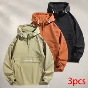 Men’s half-zip hooded pullover softshell jacket — lightweight outdoor windbreaker with a loose fit and casual design Menswear Sweatshirts Tops Long Sleeve Operator