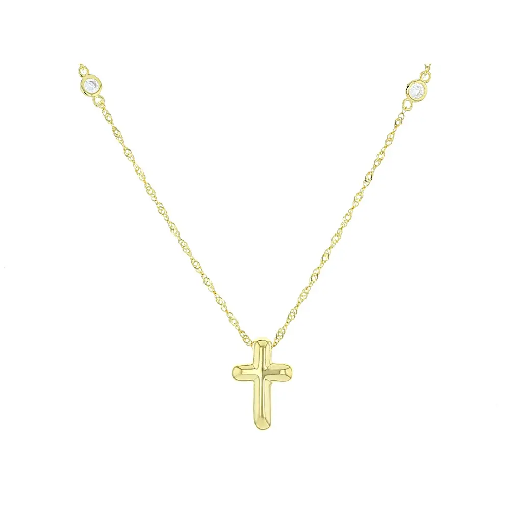 JTV White Cubic Zirconia 18k Yellow Gold Over Sterling Silver Cross Pendant 0.36ctw