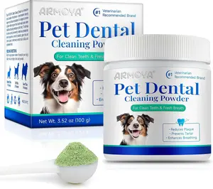 ARMOYA Pet Dental Cleaning Powder for Clean Teeth & Fresh Breath - Natural Formula Reduces Plaque & Tartar Build-Up - Gentle for All Dog Sizes