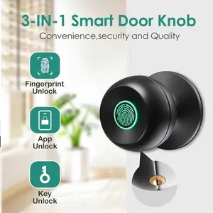 3-IN-1 Smart Door Knob Fingerprint Unlock App Control Key Option Convenience Security Quality