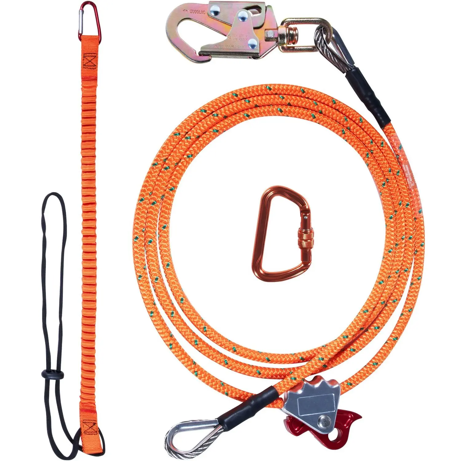 VEVOR Steel Core Flipline, 1/2 in x 12 ft 25kN Arborist Tree Climbing Gear with Rope Grab, Carabiner, Snap Hook, Extra Tool Lanyard, ANSI Compliant Safety Equipment with Carabiner Strength, Fall Protection, Tool Access