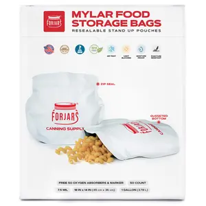FORJARS  1 Gallon Mylar Bags — 50 Count 7.5 mil per side (≈15 mil total)