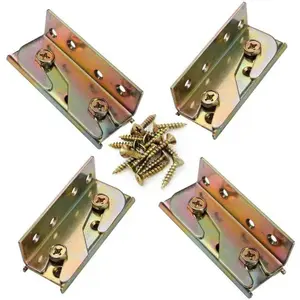 4 sets of heavy-duty mortise-free bed rail fittings, wooden bed frame connectors with anchor screws, used for fixing the headboard and footboard