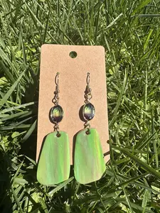 Earthy Green Polymer Clay Dangle Earrings