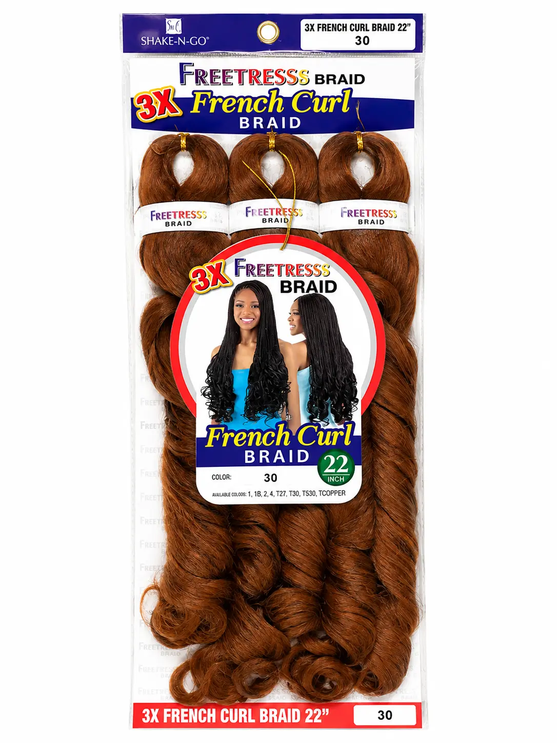 Shaken-Go 3X Freetresss Braid French Curl Braid 22" Color 30 Toppers for Stylish Hair Extensions