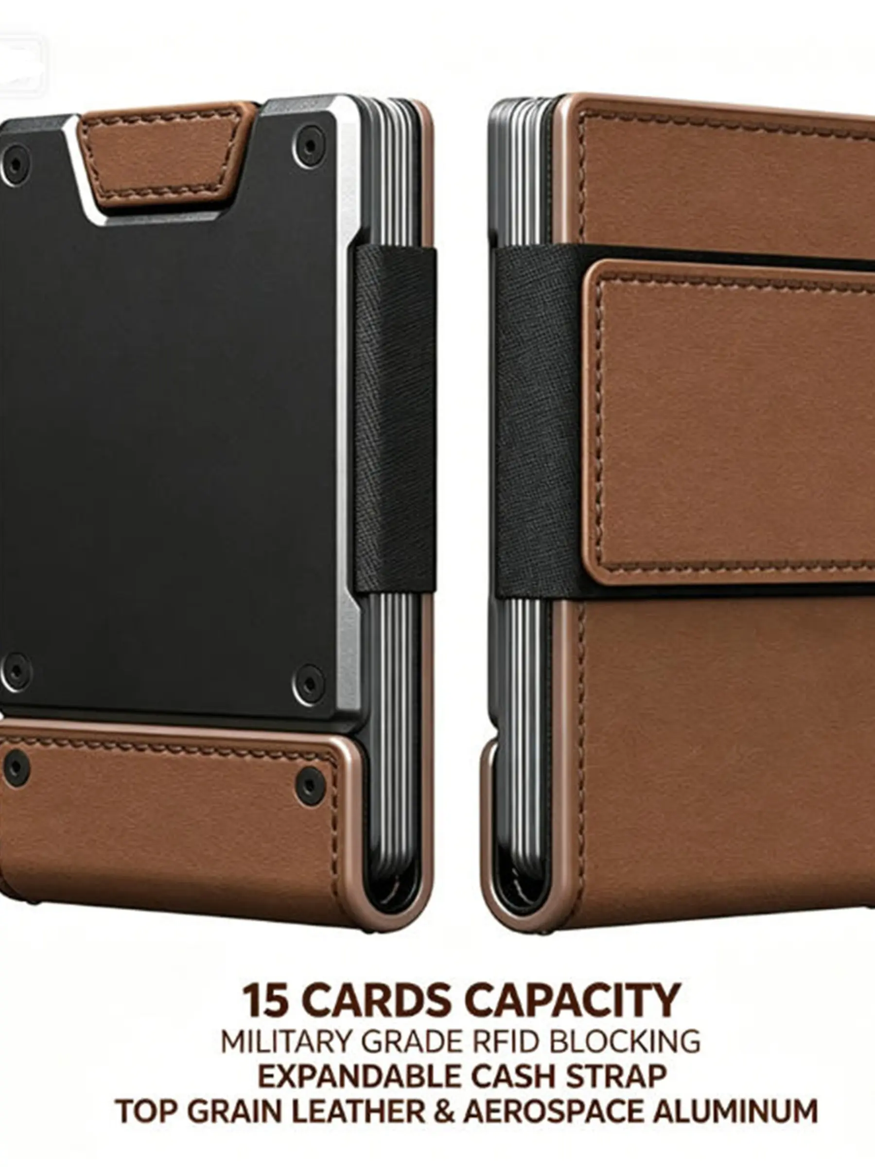 Men's Minimalist Wallet, RFID Blocking Slim Design, Rfid Theft Proof, 18+ Card Slots, 10+ Cash Straps, Leather & Metal Material, Secure & Stylish, Wallet for Men, RFID Card Holder