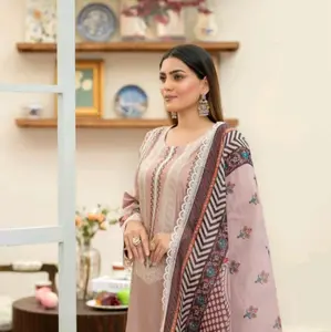 karma cotton 3pc suit  with chicken kari work with dupatta and trouser