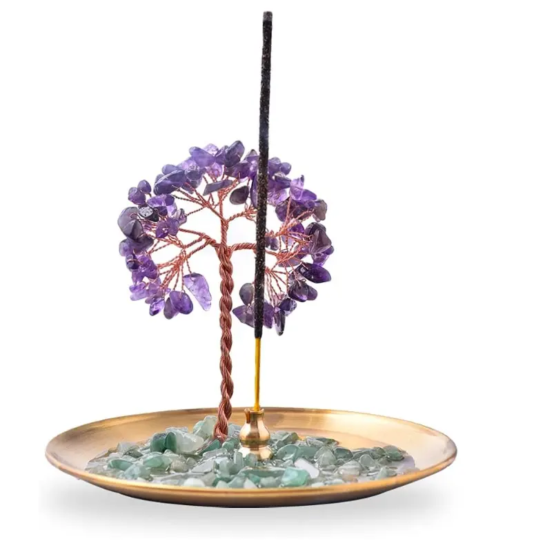Incense Holder for Sticks, Healing Crystal Stone Money Tree Incense Burner, Ash Catcher for Yoga, Meditation and Home Decor