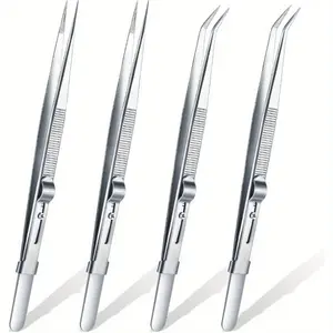 4pcs Precision Soldering Tweezer ESD Industrial Electronic Tweezers Tool Set Include Fine Point Tip Straight Tweezer and Locking Curved Tip Precision Tweezer for Jewelry Makeing Craft