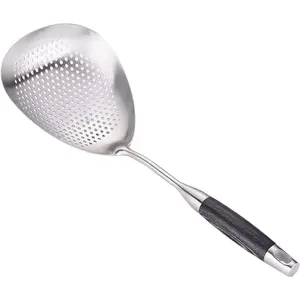 Slotted Spoon - 304 Stainless Steel Mesh Strainer Spoon - 15in Large Slotted Pasta Spoon with Wooden Handle for Kitchen Cooking Draining and Frying