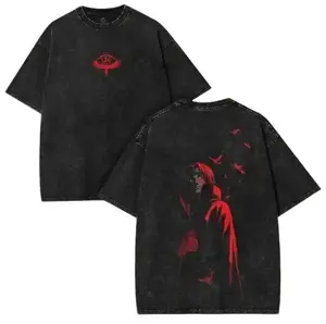 Elevate Your Style with the Itachi Anime Graphic Tee – Premium Black Wash Tee Featuring Iconic Uchiha Sharingan Eyes, Perfect for Devoted Anime Fans and Streetwear Enthusiasts