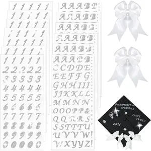16 count Graduation Cap Decorations Kit Include 2 count White Bows 7 Sheets Glitter Alphabet Letter Stickers 7 Sheets Number Stickers for Grad Cap DIY Accessory Graduation Party Supplies Handicraft Art