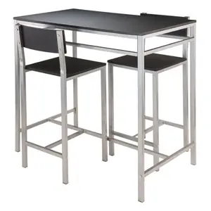 212 MAIN Hanley Rectangular 3-Piece High Dining Table Set - 2 High-Back Chairs, Drop Leaves, Black & Metal Commercial Restaurant Furniture (38.03x42.01x23.62 in), Chair