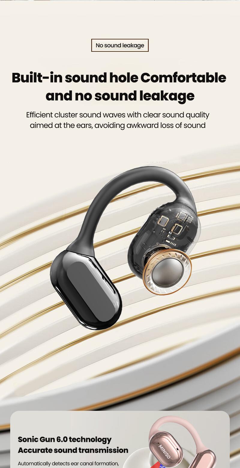 MINISO OWS True Wireless Bluetooth Headphones X39, Open Ear Earphones with MIC Earbuds with Charging Case, HiFi Sound for Sport Headsets,Free Lanyard