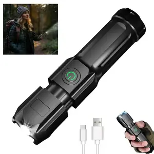1PC Rechargeable LED Flashlight, Waterproof Flashlight with 3 Modes, Mini Portable Flashlight, Zoomable Tactical Flashlight, ABS, Telescopic Zoom, Lightweight, Compact, Rechargeable, Disaster Prevention, Power Outages, Emergencies, Camping