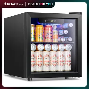 【DealsForYouDays】Mini Fridge Cooler - Beverage Refrigerator Black Glass Door for Beer Soda or Wine –Small Drink Dispenser Machine Clear Front Removable for Home, Office or Bar, 1.3cu.ft., Black