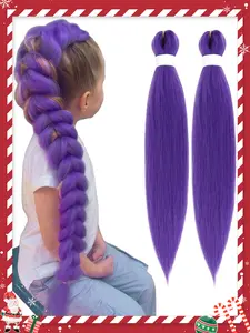 K-Pop Style Long Purple Pre-Stretched Synthetic Braiding Hair Extensions for Braids, Purple Hairpiece for Christmas, Stage Performances, Parties & Halloween Cosplay