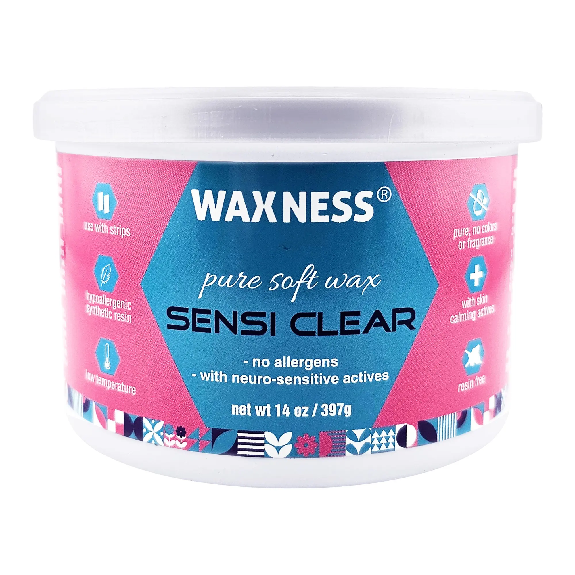 Waxness Sensi Clear Pure Soft Wax Tin 14 oz – Made in Italy – Rosin-Free Clear Gel Formula with Neuro-Active Comfort Complex