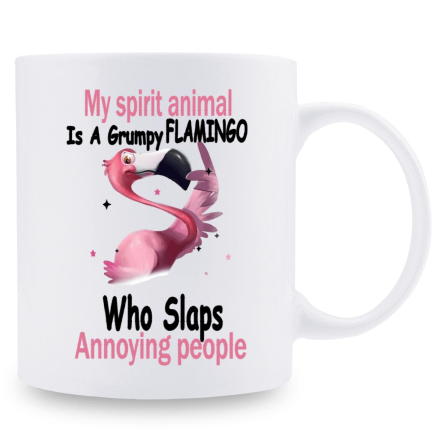 Grumpy Flamingo Ceramic Coffee Mug with Humorous Quote 11oz Dishwasher Safe Reusable White with Black Handles Ideal for Gifting and Home Decor