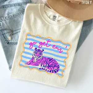 Comfort Colors 'Go Get Em' Tiger TShirt : Colorful Retro Trendy Striped Tiger Tee