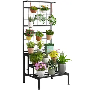 3 Tier Hanging Metal Plant Stand for Indoor Plants Multiple,Large Flower Shelf Display Holder, Ladder Shape Plant Rack for Living Room, Patio, Balcony