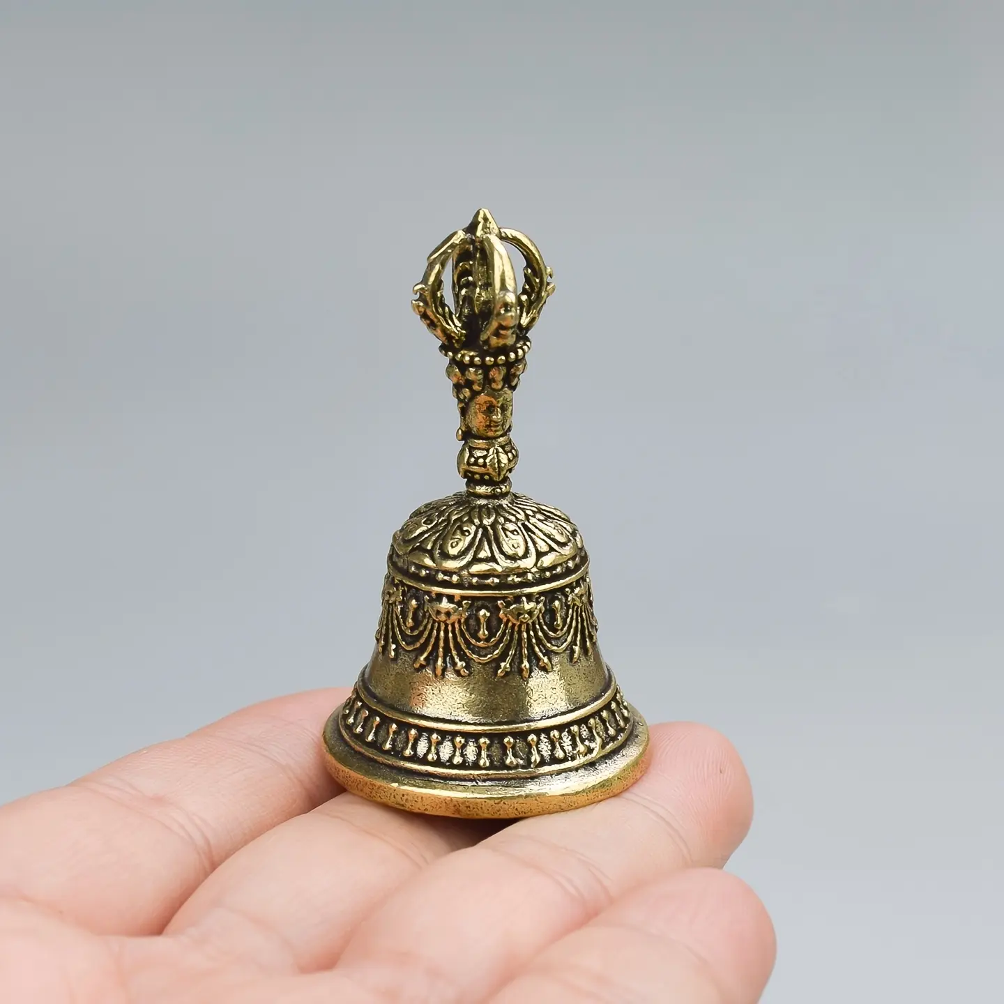 Engraved Brass Handbell with Wooden Handle, Decorative Service Bell for Churches, Weddings, and Holiday Events, Metal, Traditional, Brass Metal, Festive Occasions