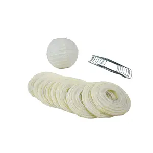 4" Ivory Round Paper Lantern, Even Ribbing, Hanging Decoration (10 PACK) (String Light Sold Separately)