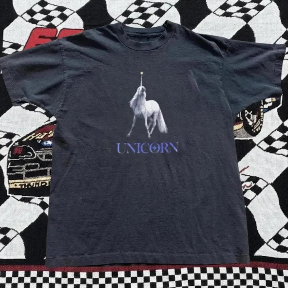 Vintage Unicorn Twilight Moon Graphic Tee Alternative Indie Black T-Shirt