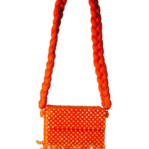 Leortra Cashmere Long Strap Handle Mary Beaded Fringe Bag for Women