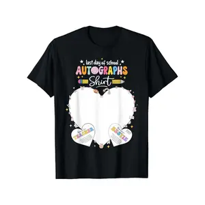 Last Day of School Student Teacher Autographs Sign My T-Shirt Short Sleeve T-Shirt, Casual Attire, Suitable for Birthday Gifts, Everyday Wear, Special Holiday Outfits, Crew Neck, Regular Fit, Suitable for All Seasons