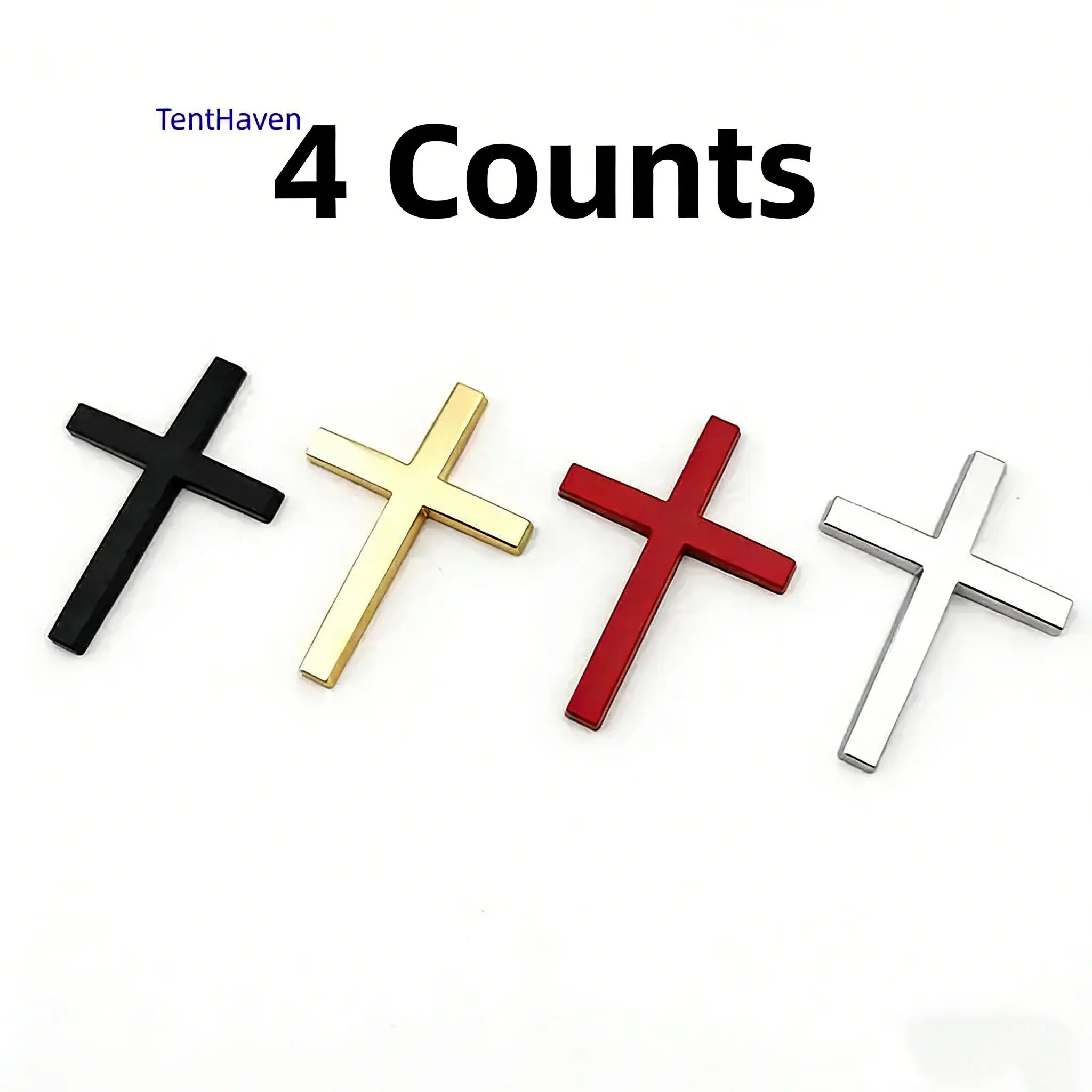 4PCS Christian Cross Car Stickers Set - Premium Waterproof Religious Decals, Faith-Inspired Cross Decor, Universal Auto Exterior Accessory for Cars & SUVs, Silver Black Red Gold Stylish Design