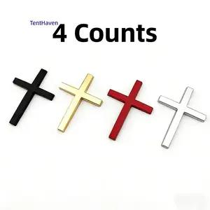 4PCS Christian Cross Car Sticker Set - Premium Waterproof Religious Decals Durable Universal Auto Exterior Decoration for Cars SUVs & Motorcycles Stylish Faith Inspired Vehicle Accessories in Silver Black Red Gold