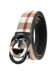 Men's Plaid Belt Letter G Alloy Automatic Buckle Casual Business Fashion Waistband, Versatile Youth Trendy Pants Strap, Fashion Belts