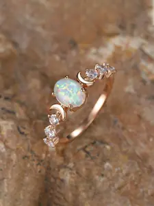 Vintage Oval Opal Decorated Ring, Adjustable Rings, Statement Multi Ring, Fashion Accessories for Women & Girls, Trendy All-match & Exquisite Jewelry for Birthday Gift
