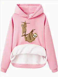 Women's Casual Sloth Print Hoodie with Front Pocket, Comfortable Winter Pullover, Fall & Winter Fashion