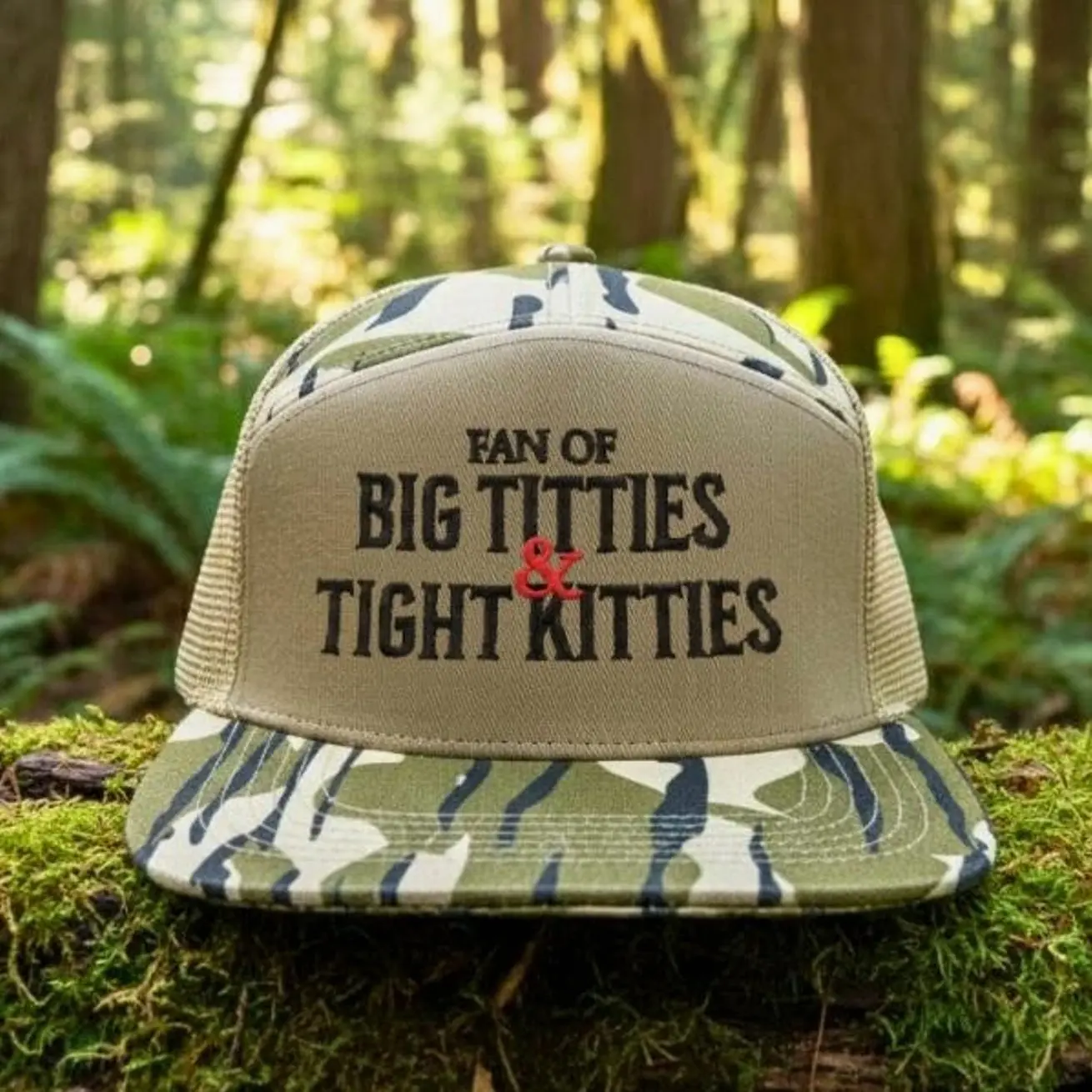Fan Of Big Titties Tight Kitties Funny Trucker Hat - Adult Humor 7 Panel Mesh Snapback Cap