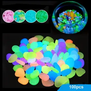 100 Glow Stones for Aquariums, Gardens & Outdoor Decor, UV Activated Night Lighting Atmosphere, Fluorescent Material Rocks