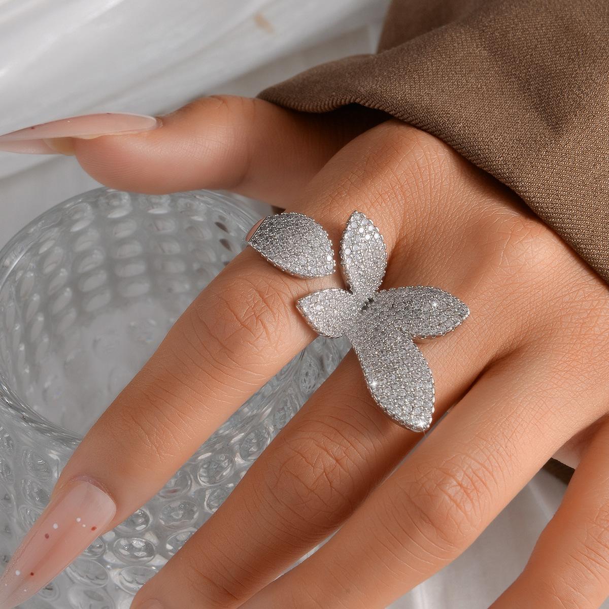 Trending Butterfly Open Statement Ring, Sparkling Bold Adjustable Ring for Women, Viral Aesthetic Accessory, Perfect for Party, Office, Casual Wear, Great Gift for Best Friend, Girlfriend