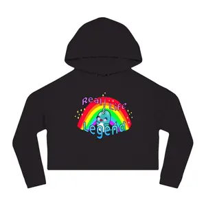 "Real Life Legend" Cropped Hoodie – Nicola Narwhal Rainbow Casual