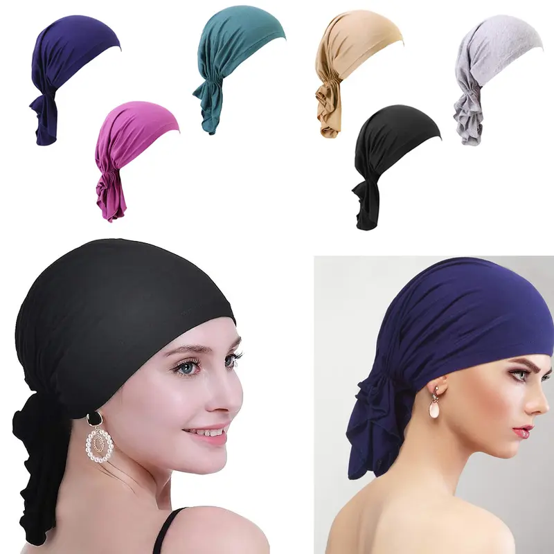 Satin Chemo Hat Set, Pre-Tied Head Scarf Beanie, Adjustable Fit SATIN LINED Pre-tied Turban/slide on Turban Cap/pre-tied  main image 3