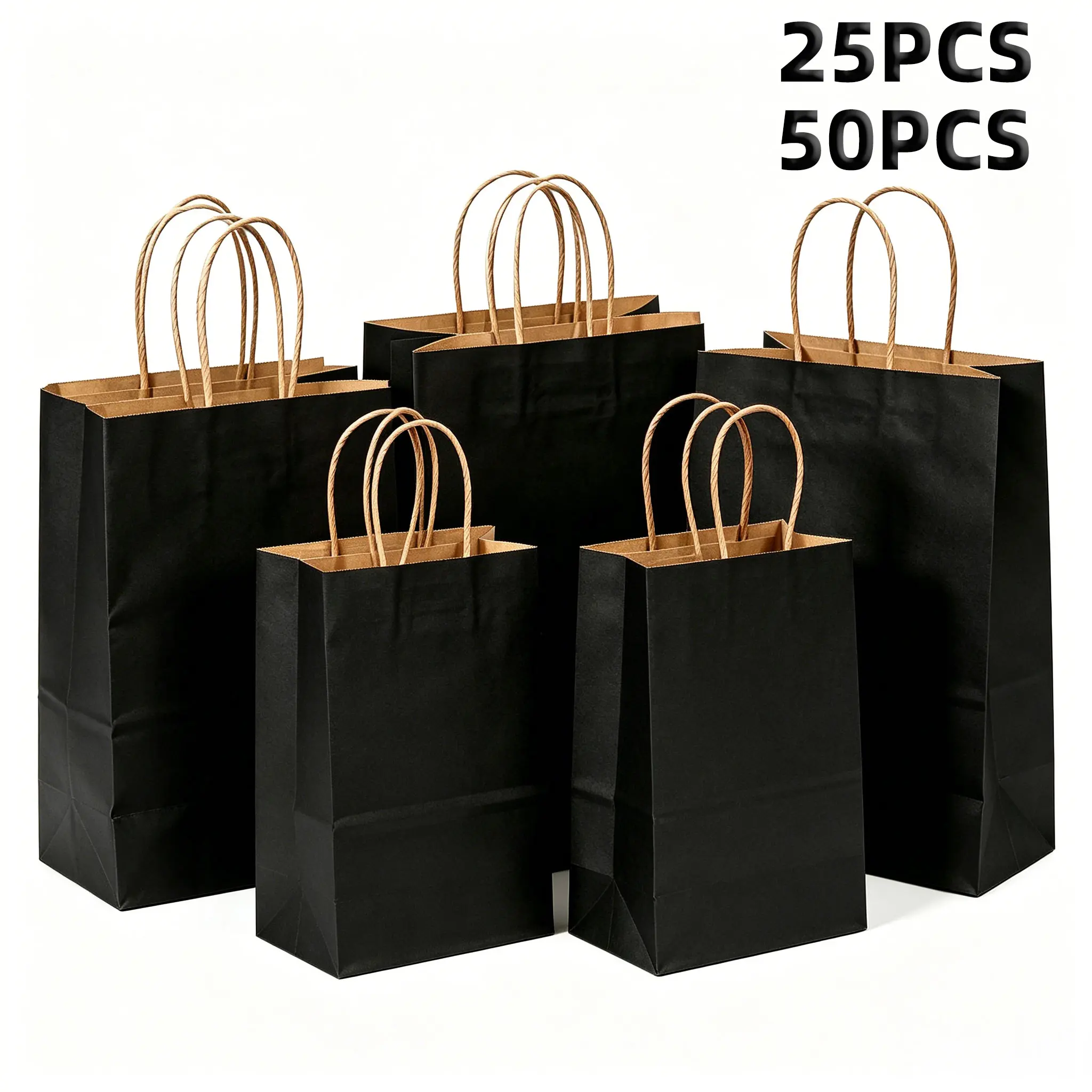 Brown Plain Kraft Paper Gift Bags with Carry Handles (Bulk Pack, 25/50pcs, Multi-Size) - Portable, Elegant, Space-Saving, Gift & Party Ready, Ideal for Party Favors, Retail Use