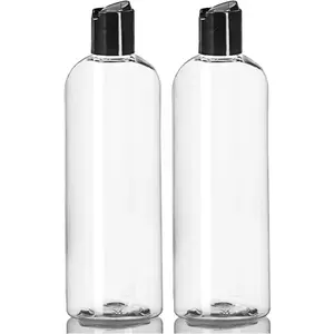 16 oz Clear Plastic Empty Bottles with Black Disc Top Caps, Squeezable Refillable Containers for Shampoo, , Cream and More Pack of 2, ,