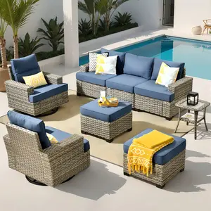 Ovios Patio Furniture Set 8-Piece Outdoor Wicker Rattan Sectional Sofa Set with Cushions, Wicker Rocking Swivel Chairs, All-Weather Conversation Set for Backyard Garden Deck Patio Balcony Porch Lawn