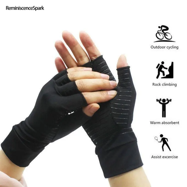 Unisex Durable Stretch Fingerless Compression Gloves - 1-Pair Hand Support for Arthritis Pain Relief, Carpal Tunnel Syndrome, Typing, Office Work