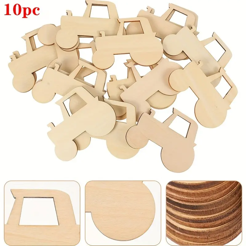 10 Piece Wooden Tractor DIY Craft Decorations, Wood for Crafts, Perfect for Painting, Graffiti Art, Home Decoration, Festive Events, Weddings, Parties, Birthdays